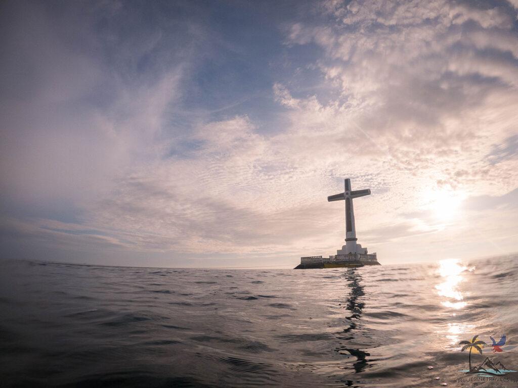 Side view of the sunken cemetery monument