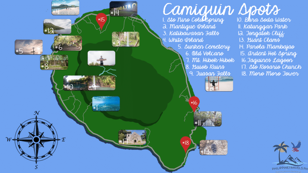 Map showing Camiguin's tourist spots