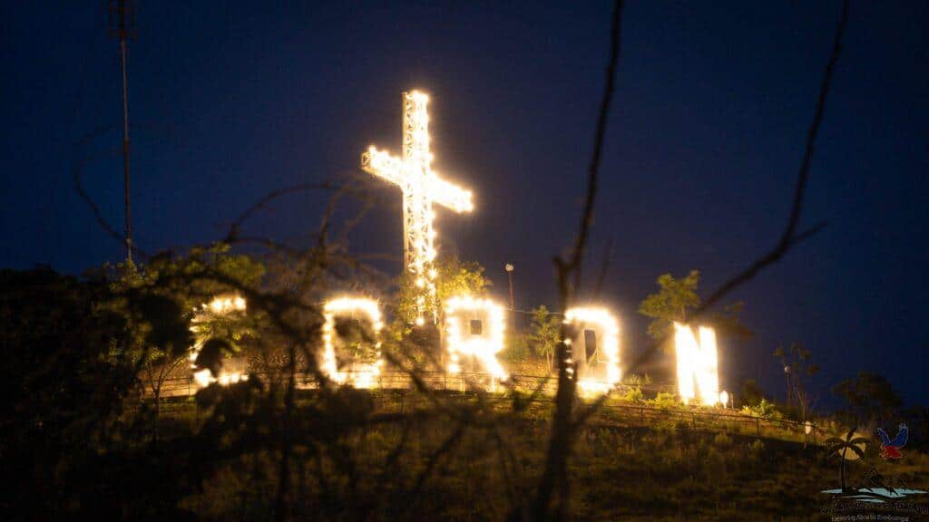 Lighted coron sign on mount tapyas