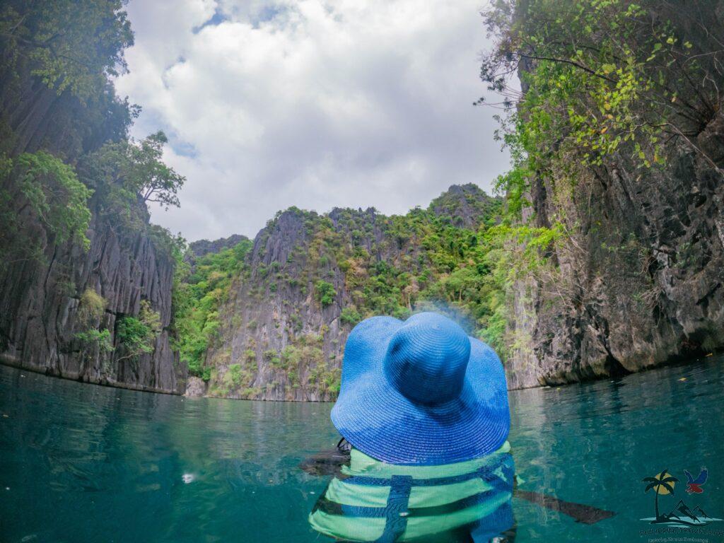 Person swimming in twin lagoon