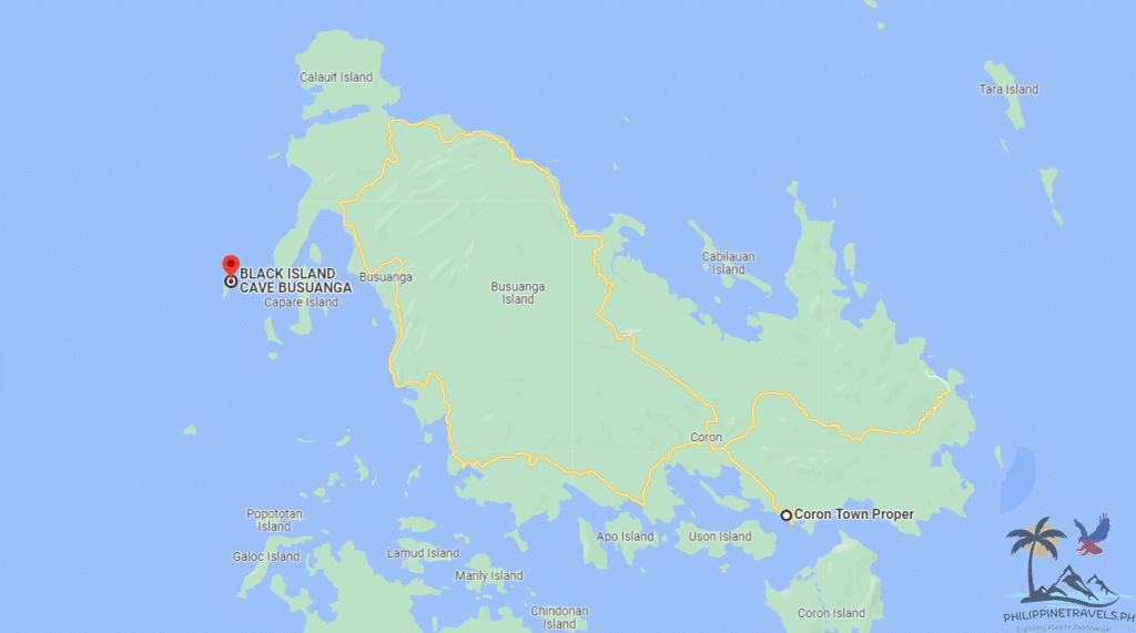 Map showing where black island is in relation to coron town