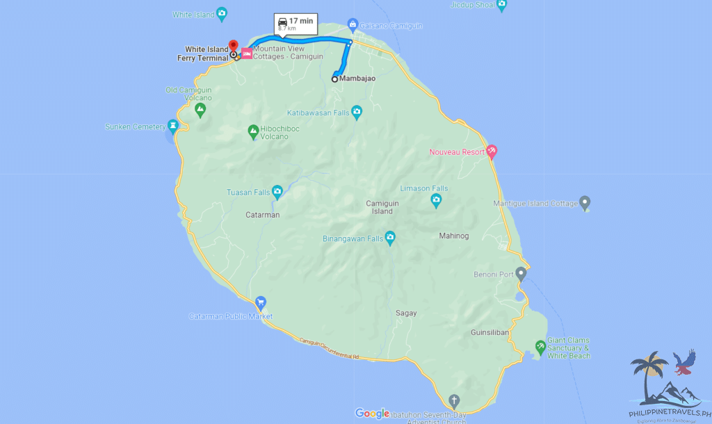 Map showing how to get to white island ferry terminal