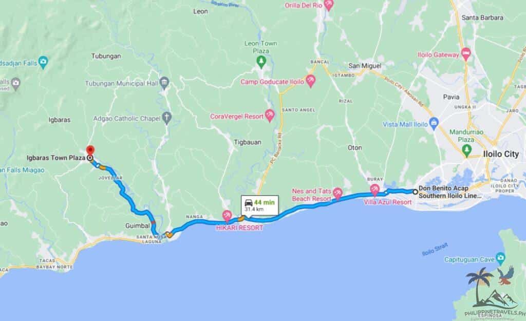 Google maps Mohon terminal to Igbaras tourism office