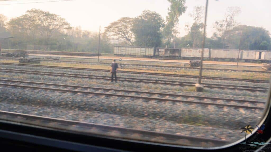 Man in train tracks