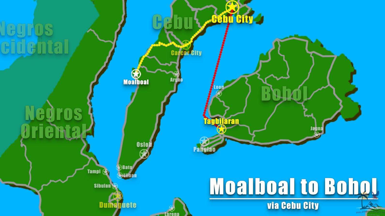 Moalboal to Bohol via Cebu City travel route