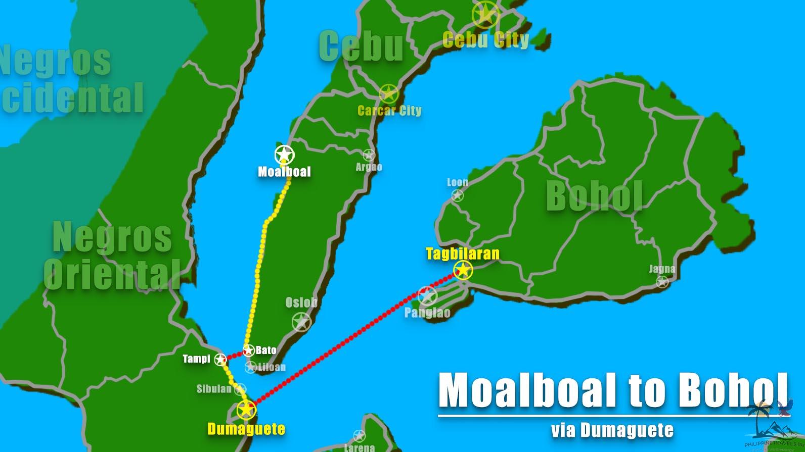 Moalboal to Bohol via Dumaguete travel route