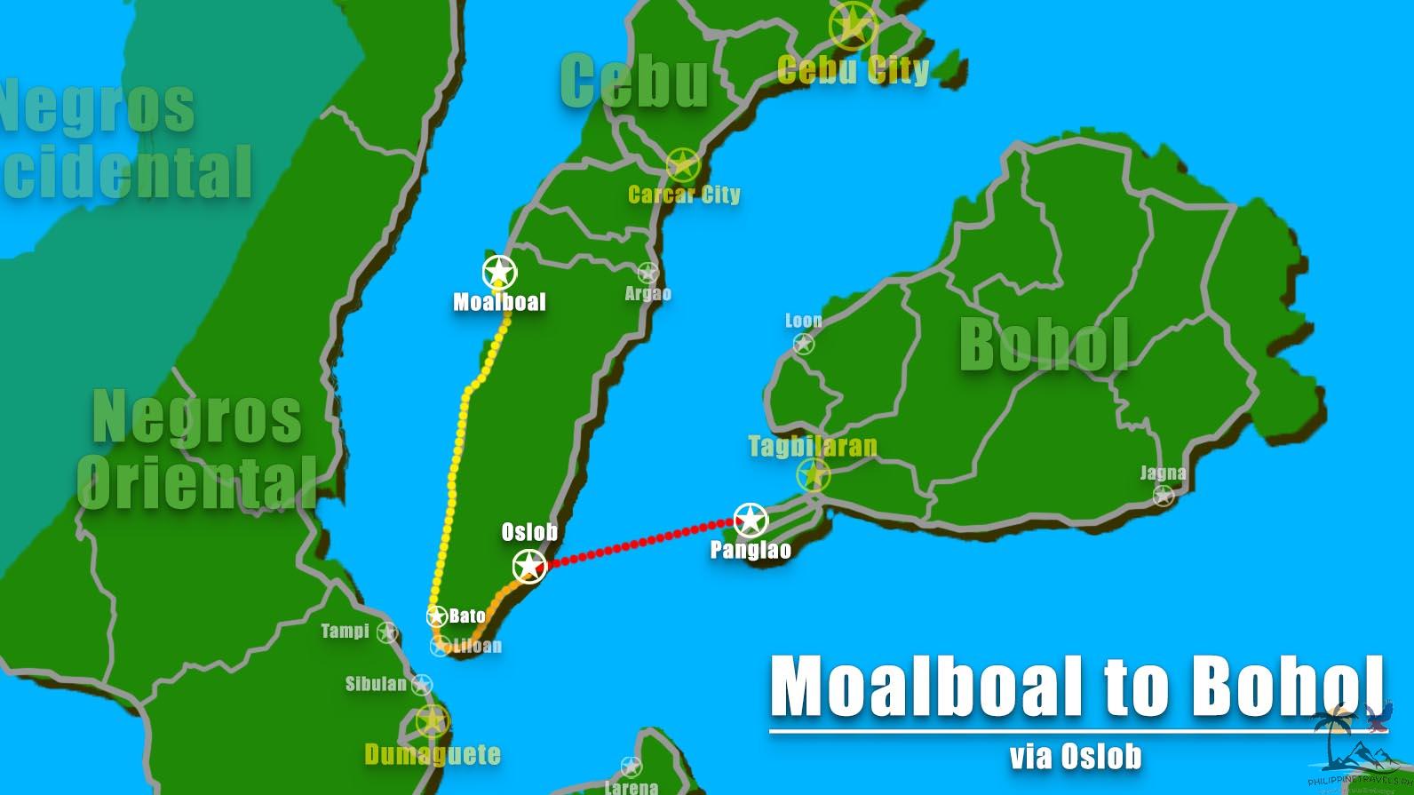 Moalboal to Bohol via Oslob travel route